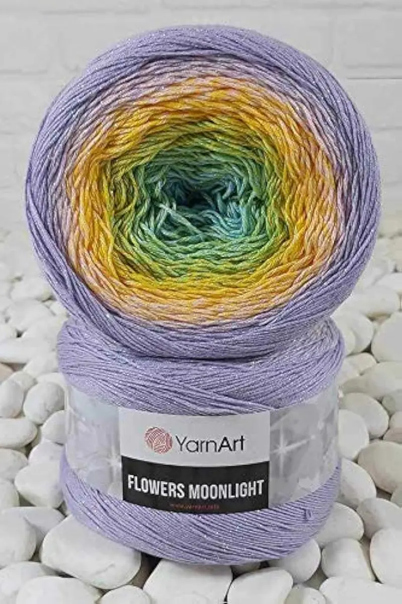 YarnArt Flowers Moonlight Gradient Cotton Acrylic Yarn with Metallic Lurex 250g (9.17oz) 1000m | Shiny Multicolor Cake Yarn for Crochet & Knitting - main product image