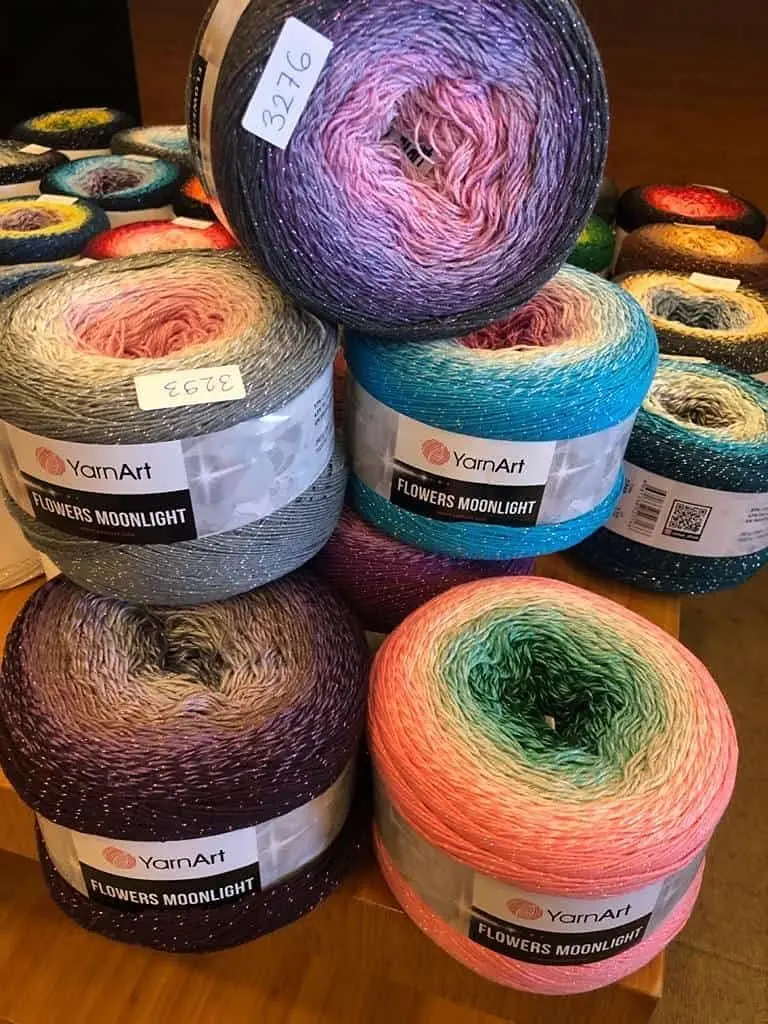 YarnArt Flowers Moonlight Gradient Cotton Acrylic Yarn with Metallic Lurex 250g (9.17oz) 1000m | Shiny Multicolor Cake Yarn for Crochet & Knitting - view 2
