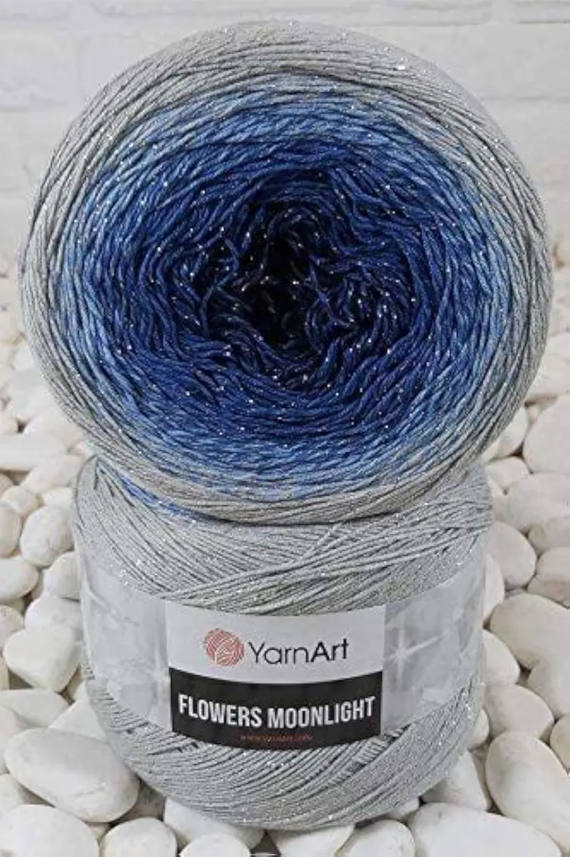 YarnArt Flowers Moonlight Gradient Cotton Acrylic Yarn with Metallic Lurex 250g (9.17oz) 1093 Yards | Shiny Multicolor Cake Yarn for Crochet & Knitting - main product image