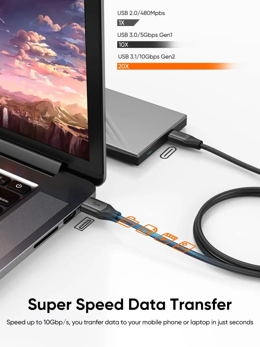 CableCreation USB-A to USB-C Cable 5ft (1.5m) | 10Gbps SuperSpeed Data Transfer & 60W PD Charging - view 3