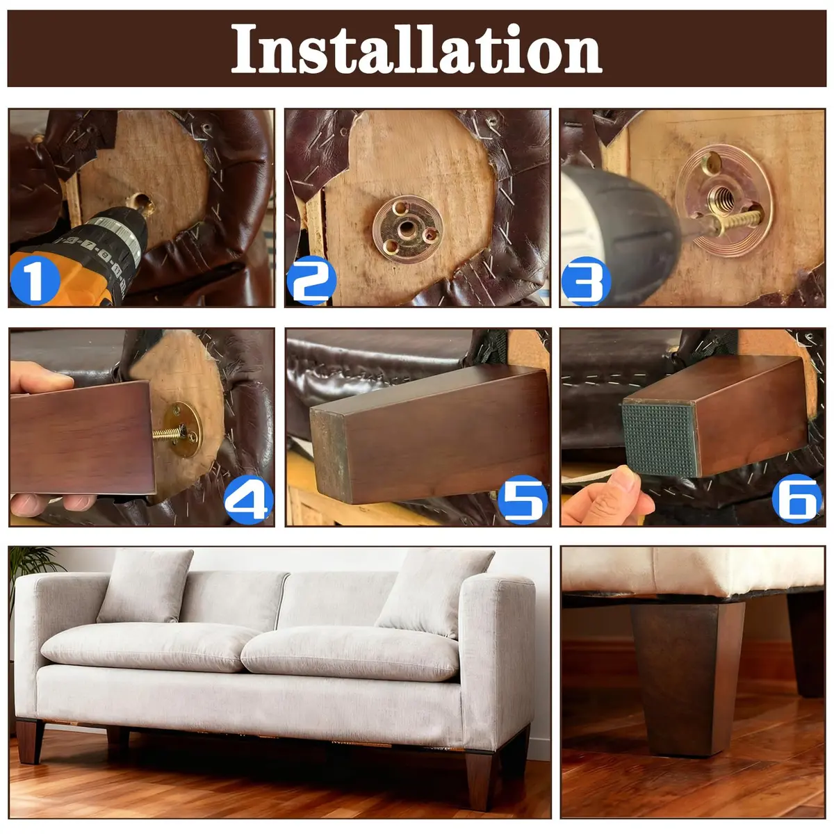 SHANJUE 8 Inch Wood Couch Legs 1500lbs Heavy Duty Square Furniture Feet | Supports Heavy Furniture & Robot Vacuum Clearance - view 8