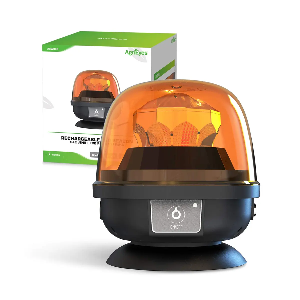 Agrieyes W08 Wireless Amber LED Beacon Light | Magnetic Base Strobe Light for Vehicles - main product image
