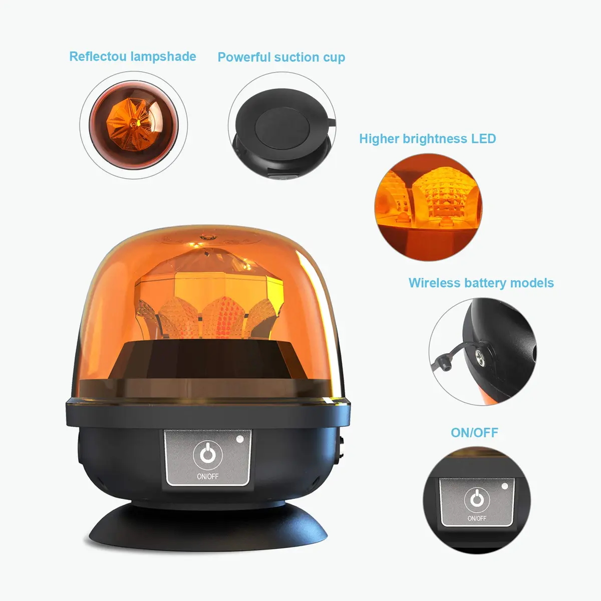 Agrieyes W08 Wireless Amber LED Beacon Light | Magnetic Base Strobe Light for Vehicles - view 3