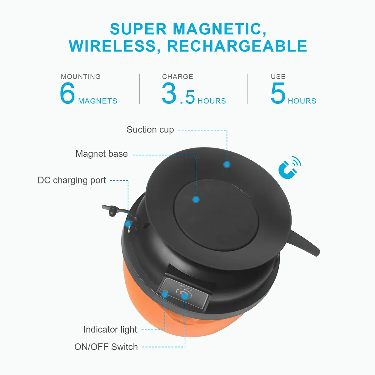 Agrieyes W08 Wireless Amber LED Beacon Light | Magnetic Base Strobe Light for Vehicles - view 4