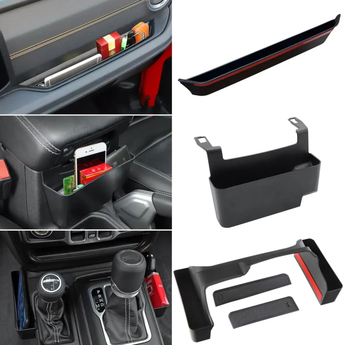 YOCTM Interior Organizer 3-Pack for Jeep Wrangler JL JT Gladiator 2024-2026 | Passenger Grab Tray, Shifter Side Tray, Armrest Storage Box - main product image