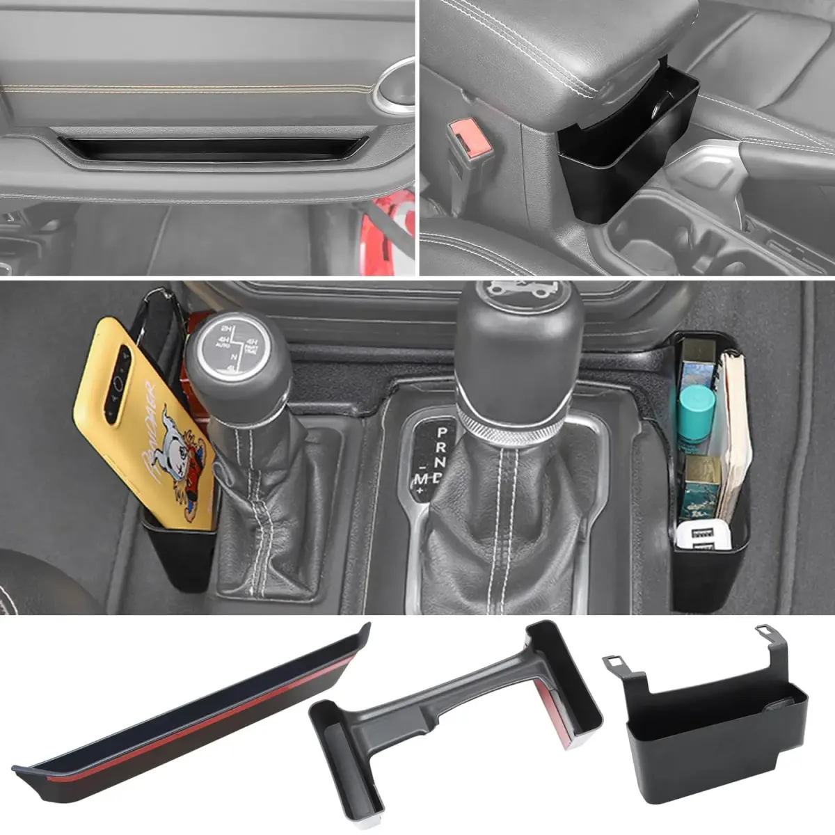 YOCTM Interior Organizer 3-Pack for Jeep Wrangler JL JT Gladiator 2024-2026 | Passenger Grab Tray, Shifter Side Tray, Armrest Storage Box - view 2