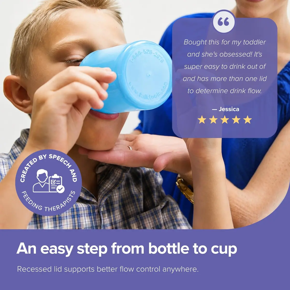 TalkTools Recessed Lid Cup with Handles, 177ml (6 fl oz) Light Blue | Promotes Oral Motor Skills & Lip Closure - view 5