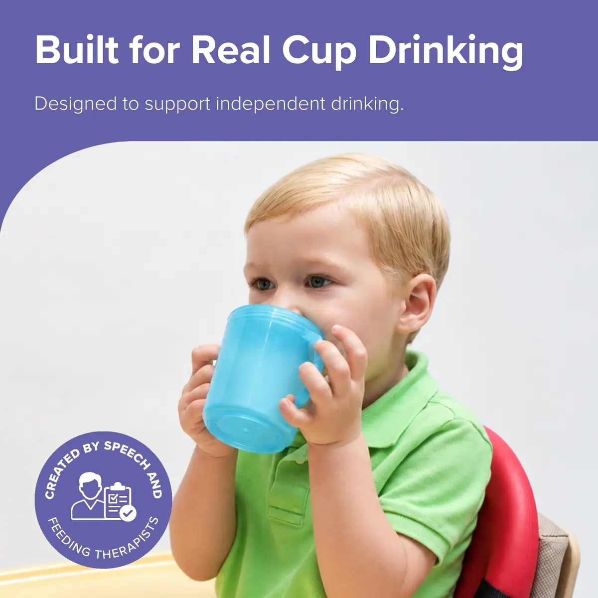 TalkTools Recessed Lid Cup with Handles, 177ml (6 fl oz) Light Blue | Promotes Oral Motor Skills & Lip Closure - view 2