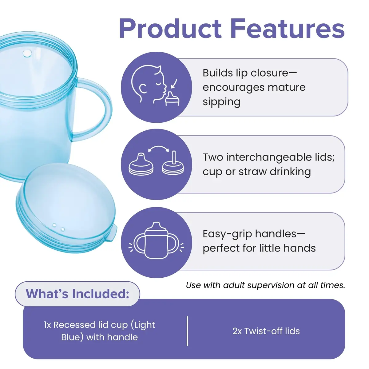 TalkTools Recessed Lid Cup with Handles, 177ml (6 fl oz) Light Blue | Promotes Oral Motor Skills & Lip Closure - view 3