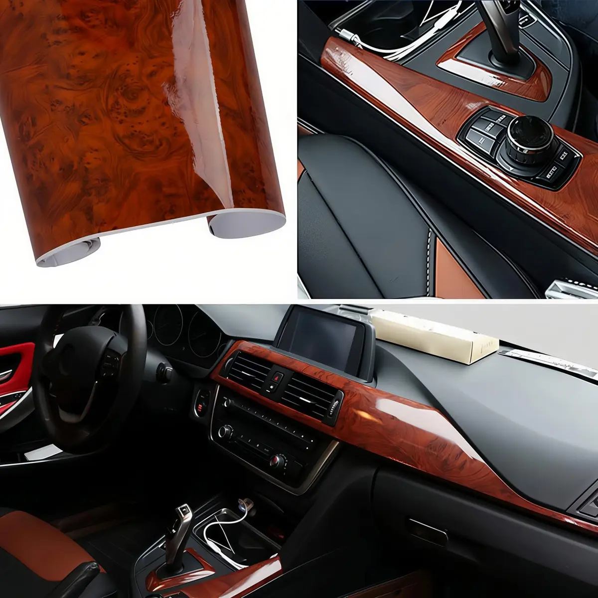 GreceYou High Glossy Wood Grain Vinyl Wrap Sticker 100x40cm | Waterproof Car Interior & Exterior Wrap - main product image