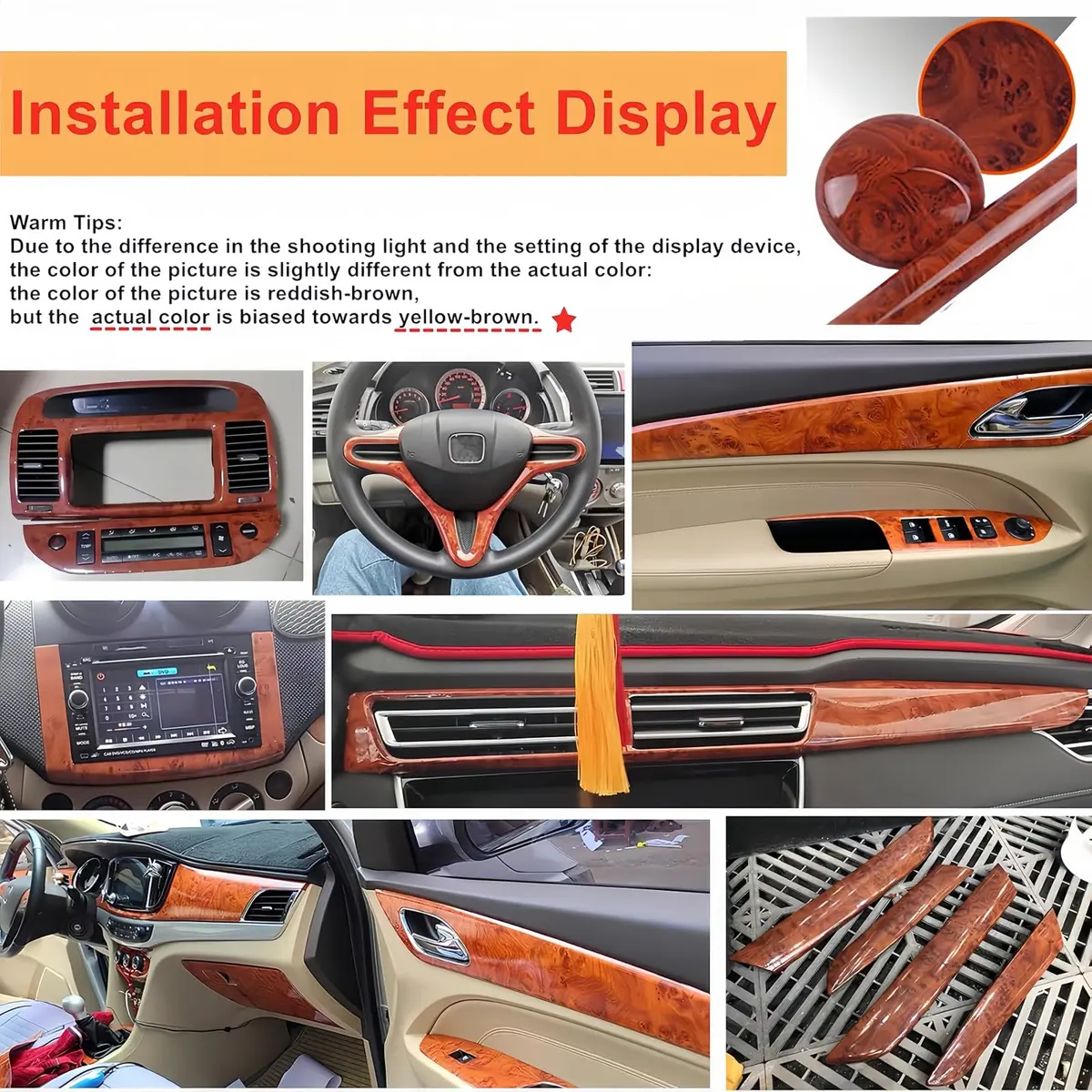 GreceYou High Glossy Wood Grain Vinyl Wrap Sticker 100x40cm | Waterproof Car Interior & Exterior Wrap - view 6