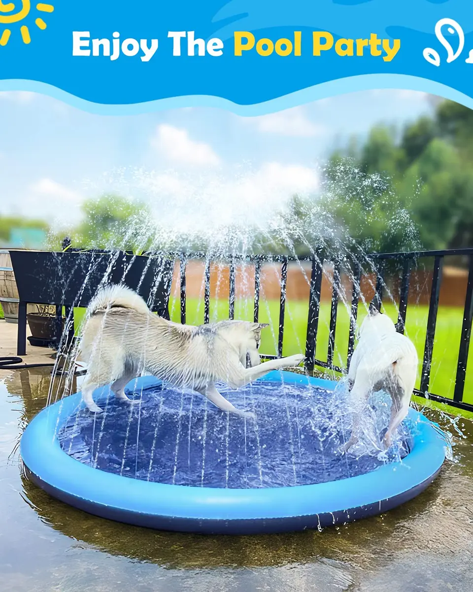 Peteast Dog Pool, Anti-Slip Splash Pad for Dogs, 59 in | Summer Hydration & Fun - view 6