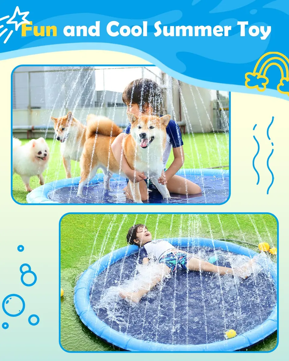 Peteast Dog Pool, Anti-Slip Splash Pad for Dogs, 59 in | Summer Hydration & Fun - view 9