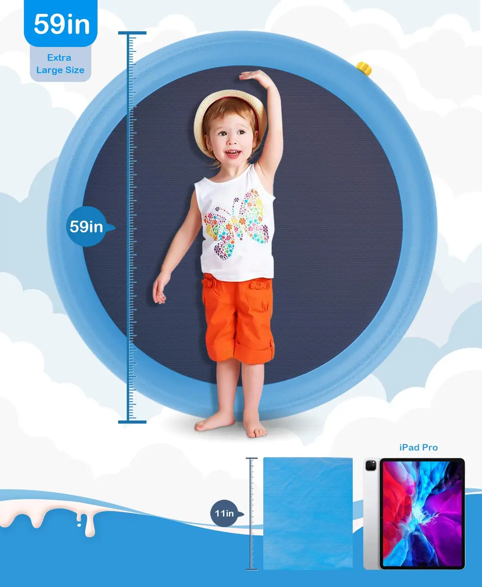 Peteast Dog Pool, Anti-Slip Splash Pad for Dogs, 59 in | Summer Hydration & Fun - view 3