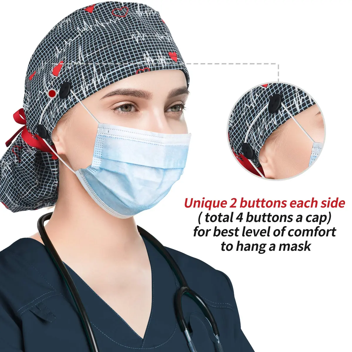 ABAMERICA Surgical Nurse Cap for Women | Breathable, Satin-Lined Ponytail Holder (Size Adjustable) - view 2