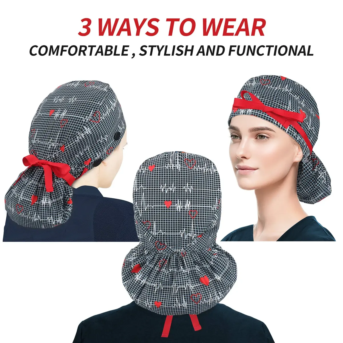 ABAMERICA Surgical Nurse Cap for Women | Breathable, Satin-Lined Ponytail Holder (Size Adjustable) - view 3