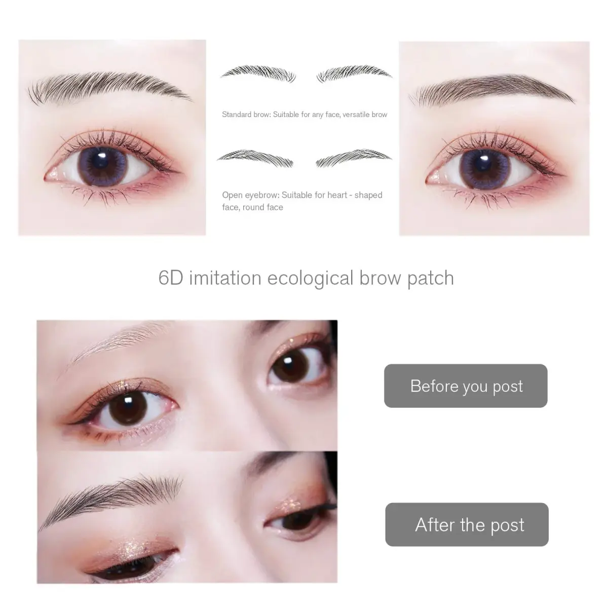 Micro Traders 6D Eyebrow Stickers 100 Pairs (10 Sheets) | Natural Hair-Like Waterproof Eyebrow Tattoos - view 2