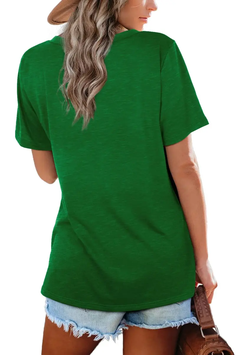 WIHOLL Green V Neck Loose Fit Summer Top for Women | Casual Blouse for Beach & Vacation (70-120 chars) - view 5
