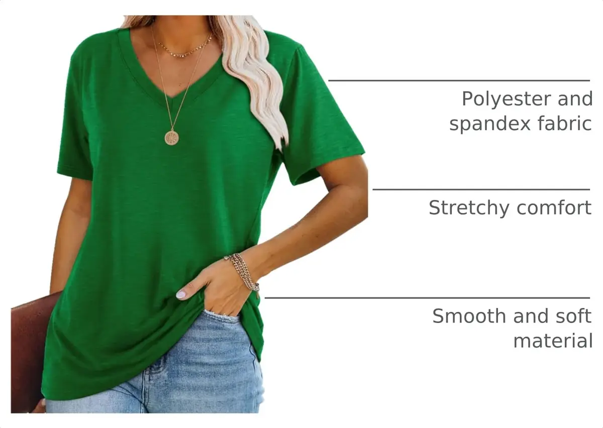 WIHOLL Green V Neck Loose Fit Summer Top for Women | Casual Blouse for Beach & Vacation (70-120 chars) - view 4