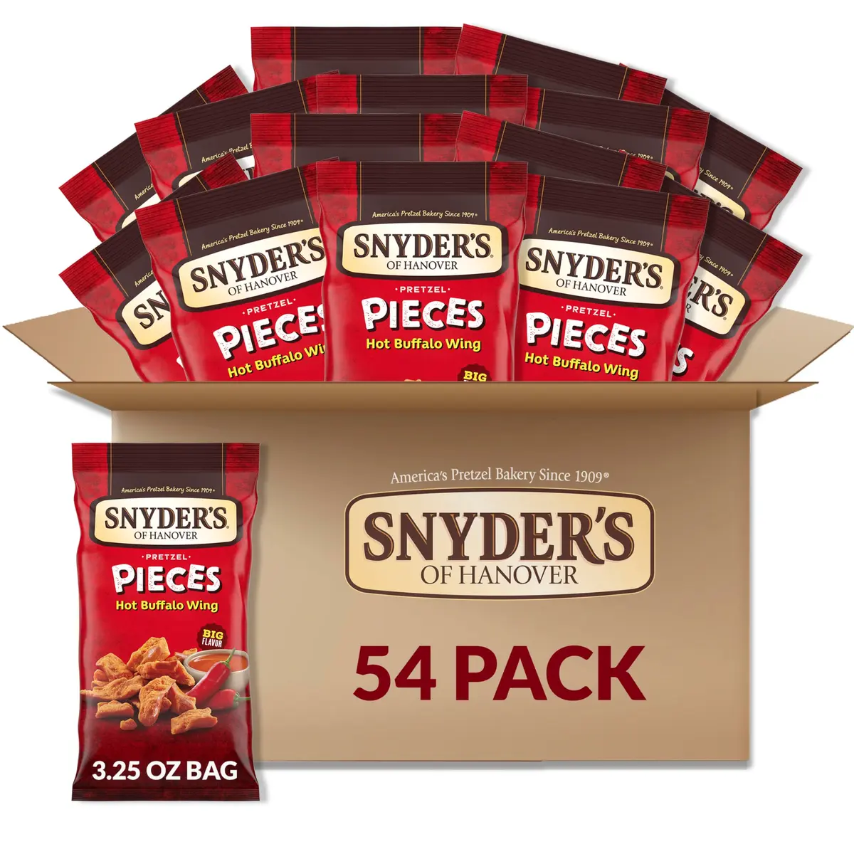 Snyder's of Hanover Hot Buffalo Wing Pretzel Pieces | Crunchy, Spicy Snack, 19.5oz (6 Pack) - main product image