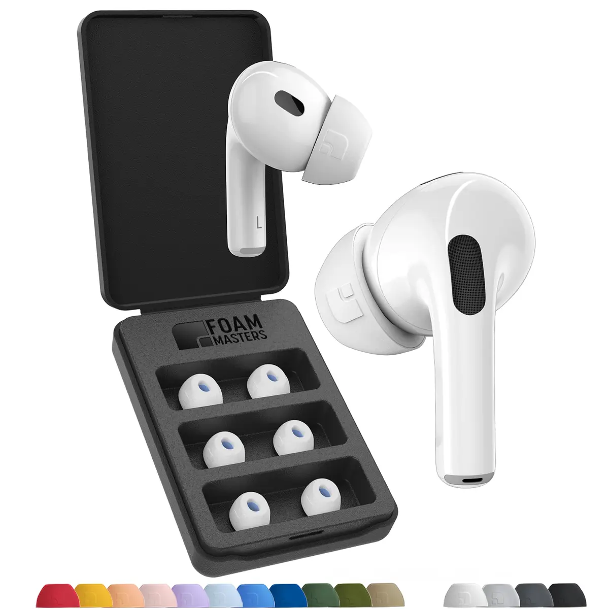 AutoLine Pro FoamMasters Memory Foam Ear Tips for AirPods Pro 1&2 White, S/M/L | Ergonomic Fit & Noise Isolation - main product image