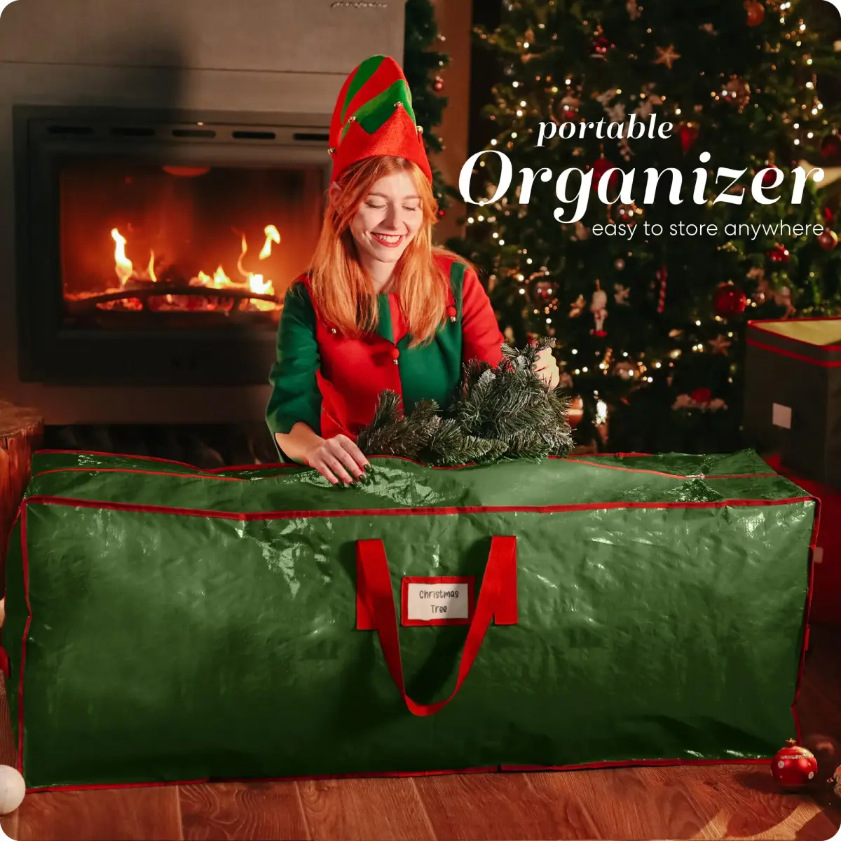 Handy Laundry Christmas Tree Storage Bag for 9 Foot Artificial Trees | Durable Waterproof Green Bag with Handles - view 7