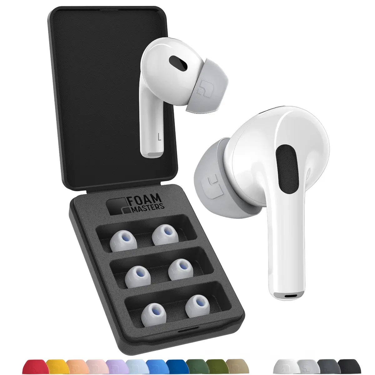 AutoLine Pro FoamMasters Premium Memory Foam Ear Tips for AirPods Pro 1&2 Gray, S/M/L | Ergonomic Fit & Noise Isolation - main product image