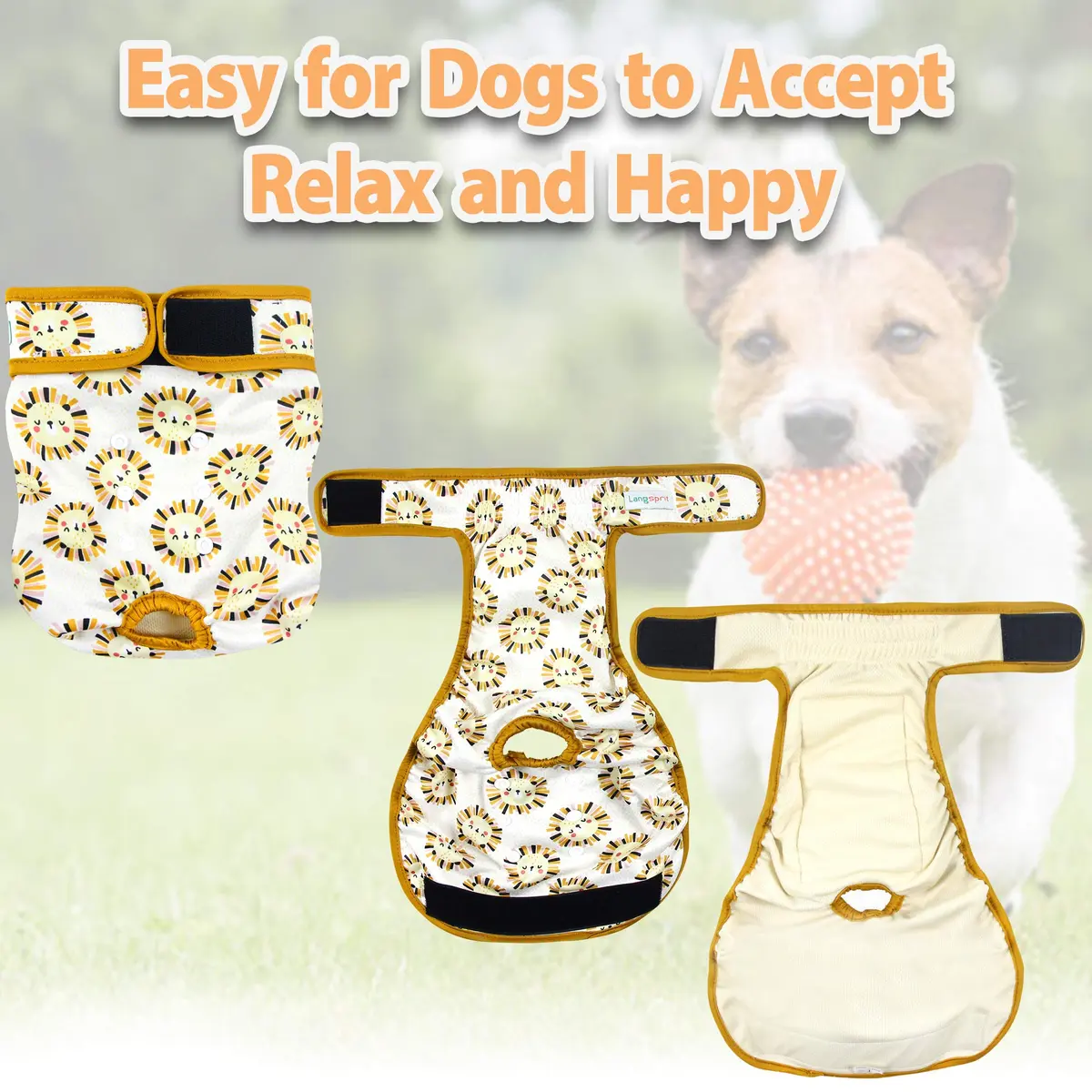 Langsprit Washable Female Dog Diapers 3 Pack | Highly Absorbent & Adjustable for Large Dogs - view 5