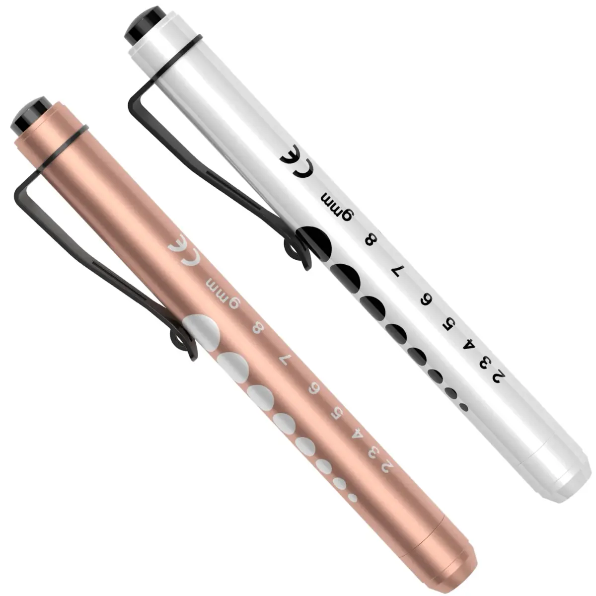 RISEMART LED Pen Lights for Nurses, 2-Pack White Light 12.8cm (5.03in) | Medical Penlight with Pupil Gauge & Ruler - main product image