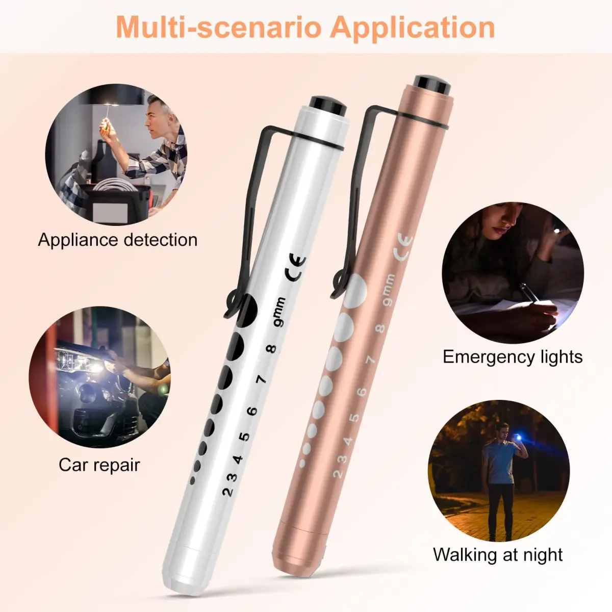 RISEMART LED Pen Lights for Nurses, 2-Pack White Light 12.8cm (5.03in) | Medical Penlight with Pupil Gauge & Ruler - view 5
