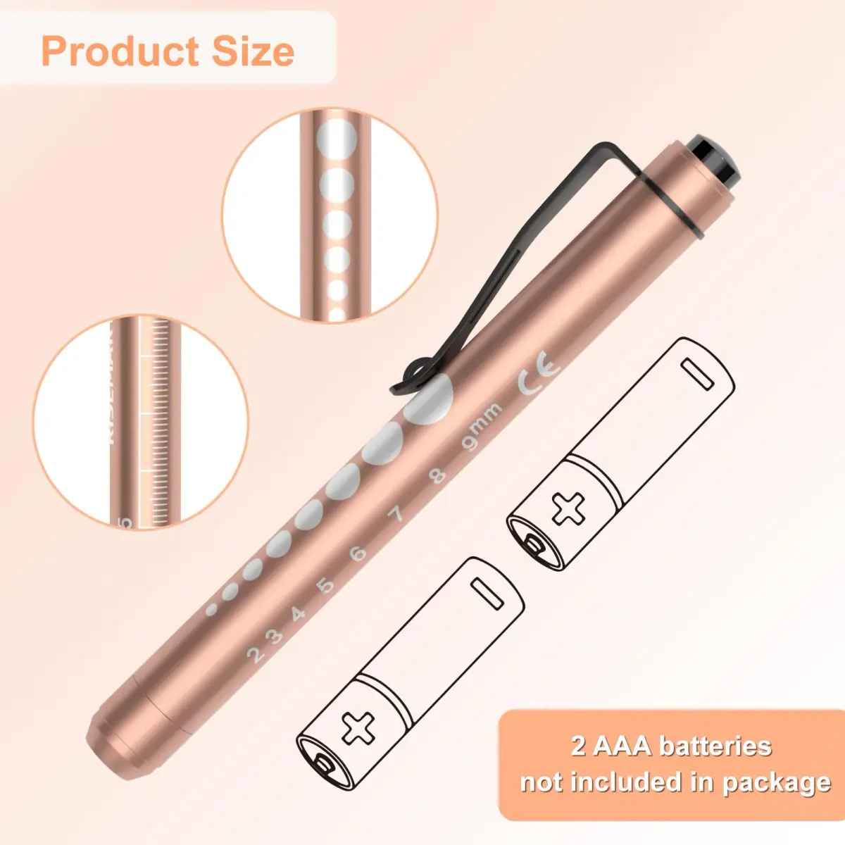 RISEMART LED Pen Lights for Nurses, 2-Pack White Light 12.8cm (5.03in) | Medical Penlight with Pupil Gauge & Ruler - view 2