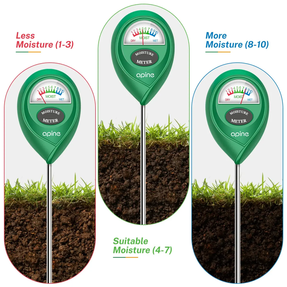 apine Soil Moisture Meter for Indoor/Outdoor Plants | Green, 26 cm (10.24 in) Probe - view 5