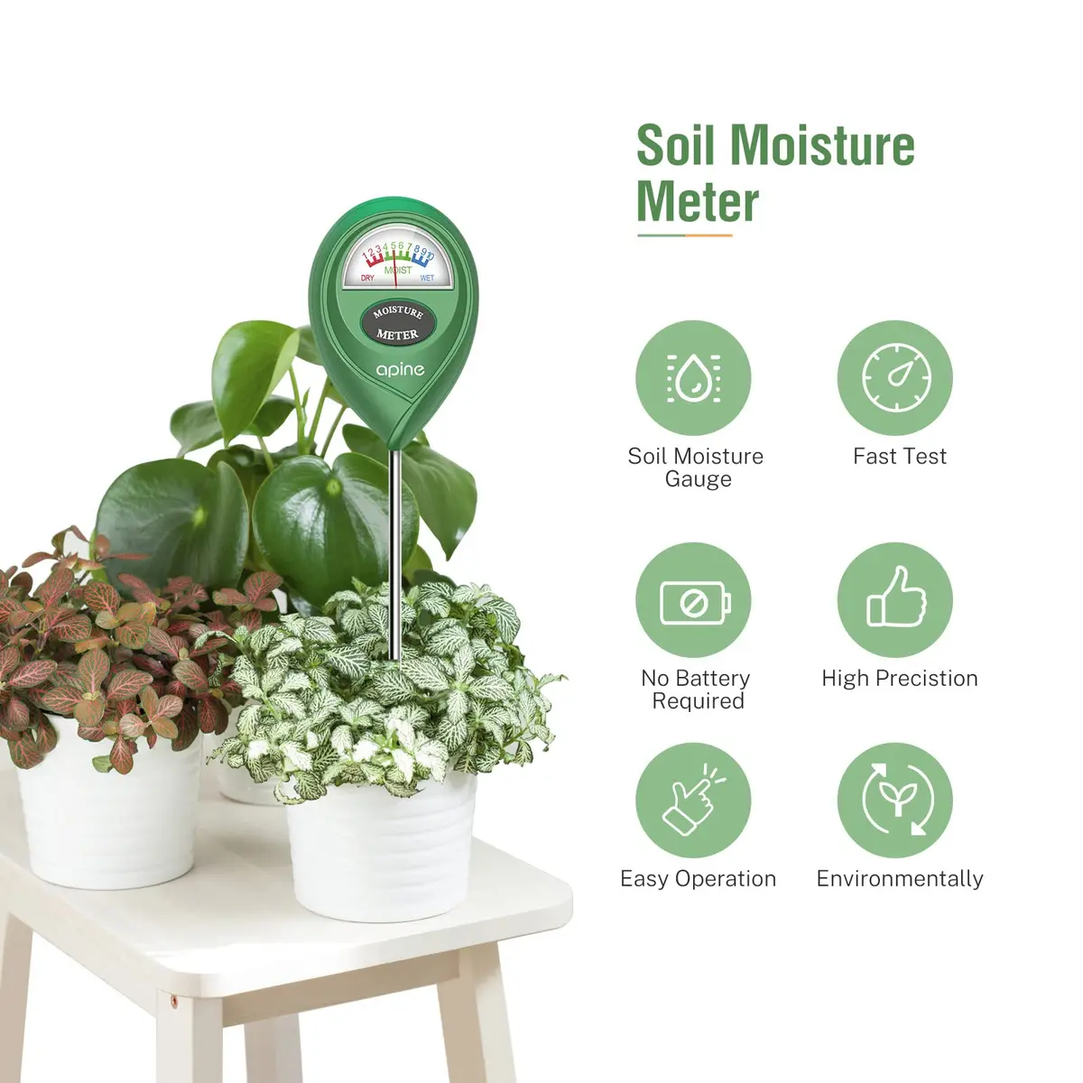 apine Soil Moisture Meter for Indoor/Outdoor Plants | Green, 26 cm (10.24 in) Probe - view 3