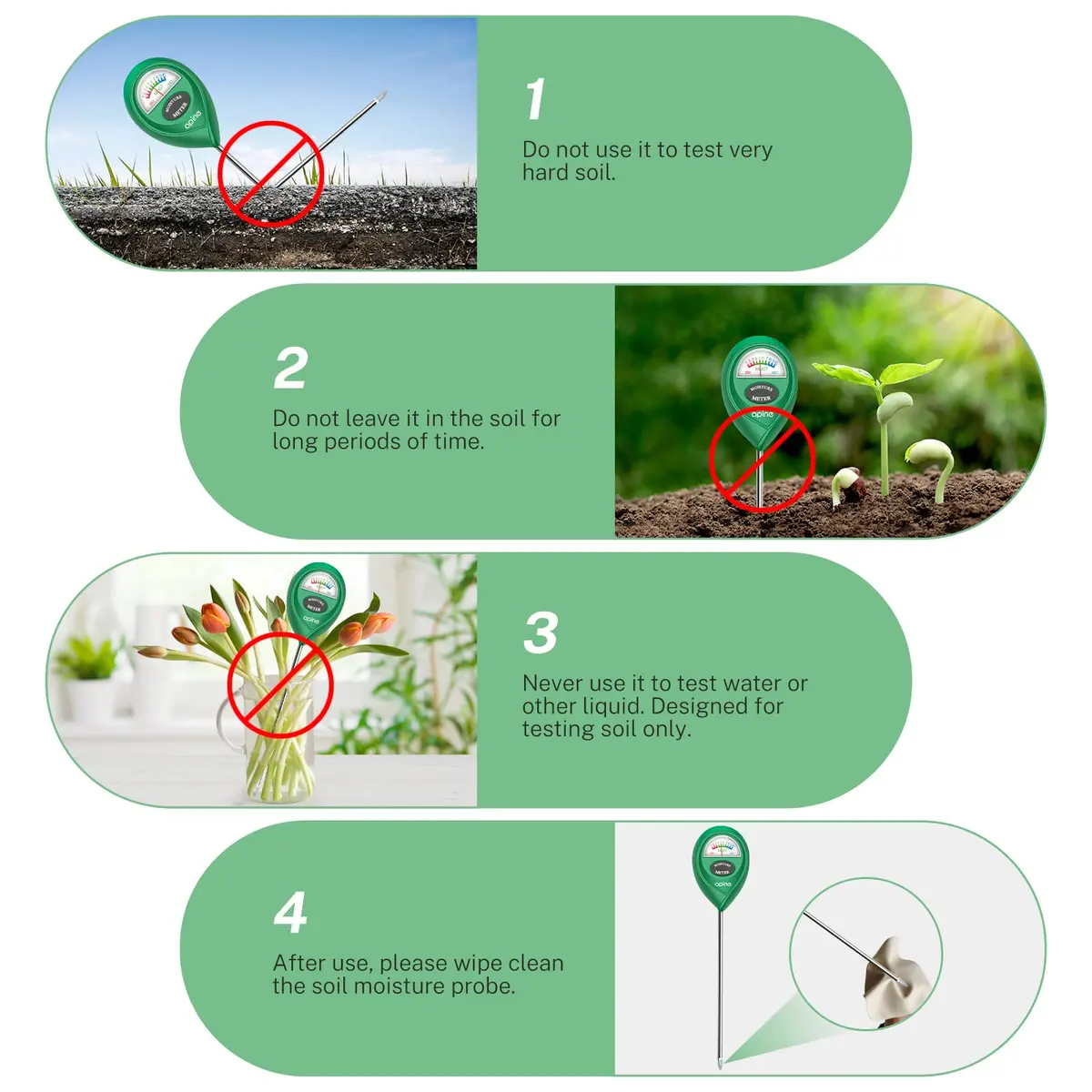 apine Soil Moisture Meter for Indoor/Outdoor Plants | Green, 26 cm (10.24 in) Probe - view 4