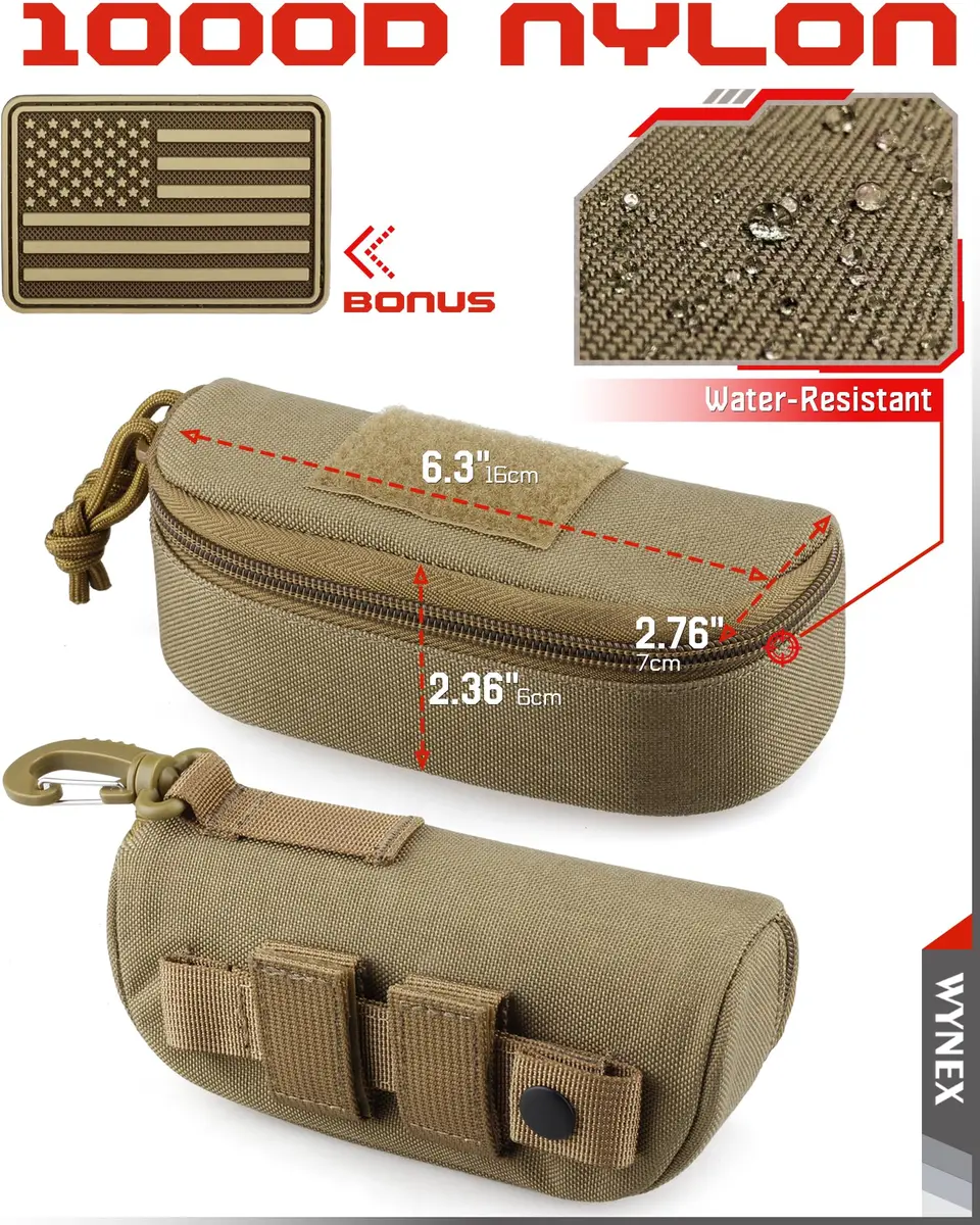 WYNEX Tactical Molle Glasses Pouch with Carabiner & Flag Patch, Shockproof Eyeglass Case for Sunglasses Goggles 16.5cm (6.5") - view 5