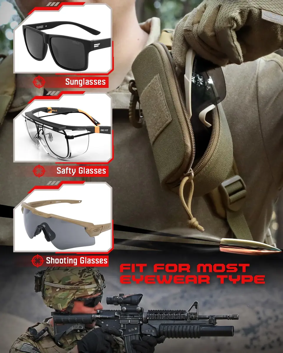 WYNEX Tactical Molle Glasses Pouch with Carabiner & Flag Patch, Shockproof Eyeglass Case for Sunglasses Goggles 16.5cm (6.5") - view 2