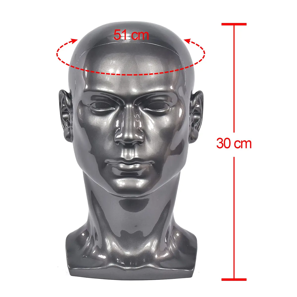 FanLin Male Mannequin Head for Display Wigs Hats Accessories | 30cm Height, 51cm Circumference, Bright Gray - view 4