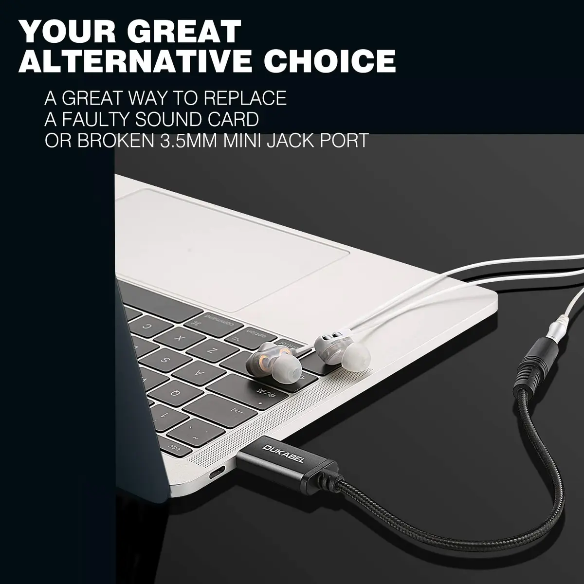 DUKABEL USB to 3.5mm Jack Audio Adapter | 50cm AUX Cable for PC, PS4, PS5 - view 6