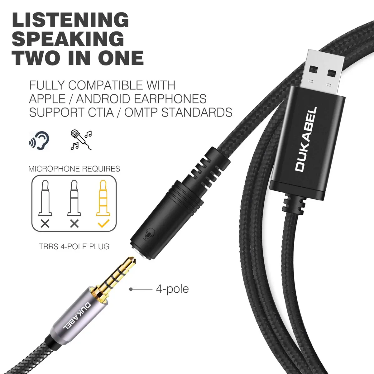 DUKABEL USB to 3.5mm Jack Audio Adapter | 50cm AUX Cable for PC, PS4, PS5 - view 8