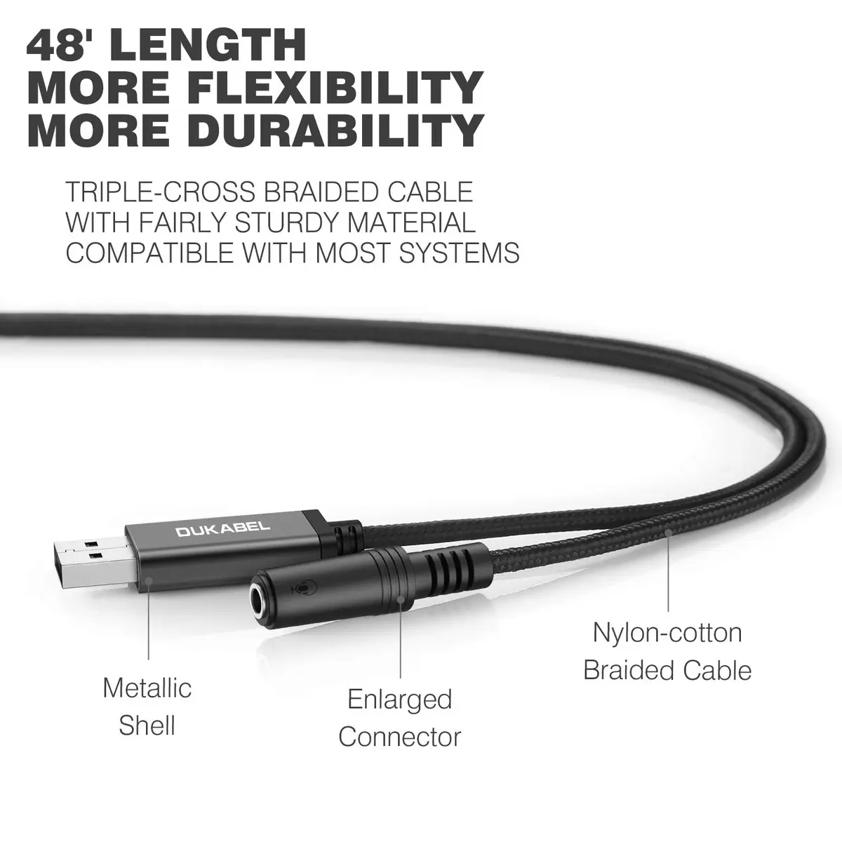 DUKABEL USB to 3.5mm Jack Audio Adapter | 50cm AUX Cable for PC, PS4, PS5 - view 9