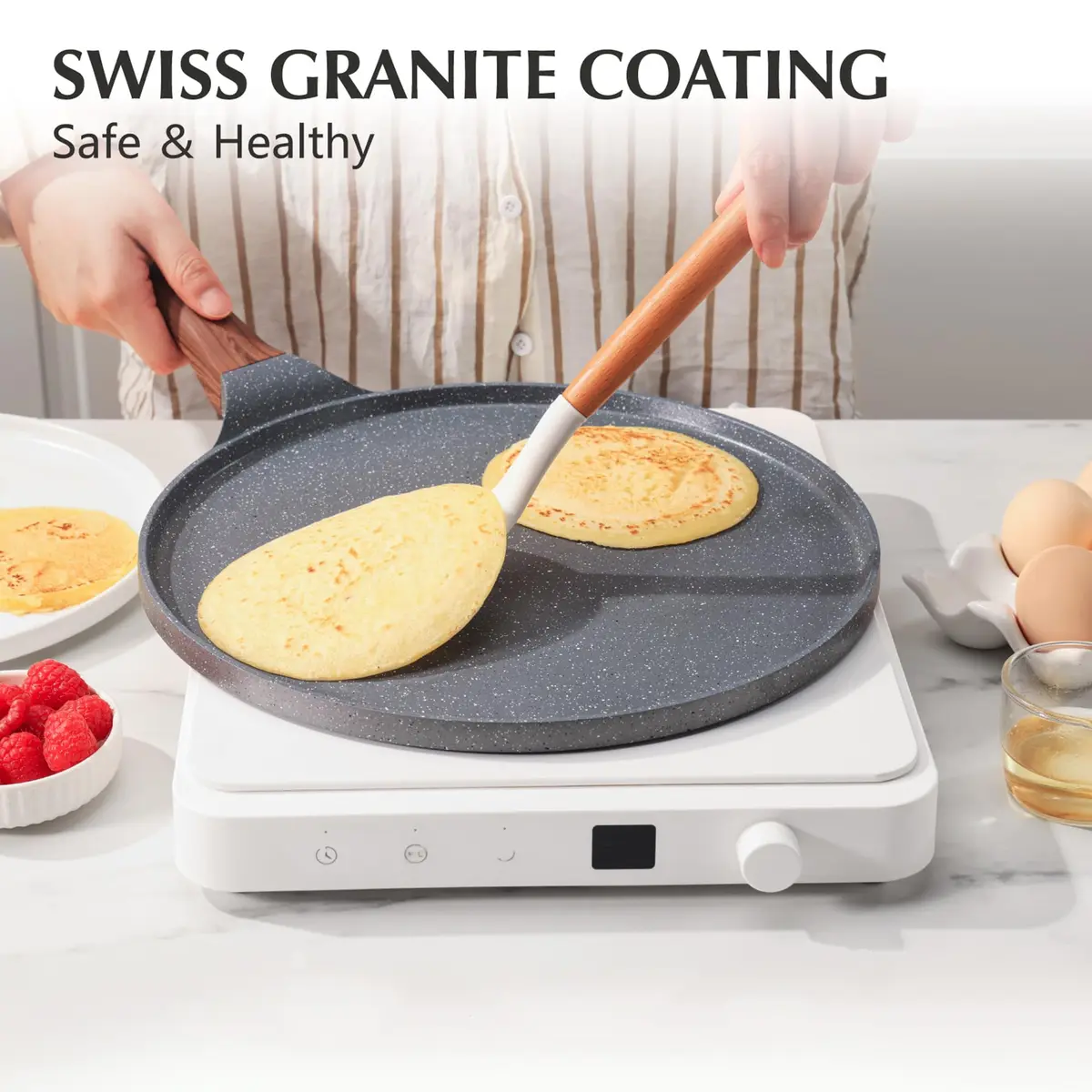SENSARTE 25 cm (10 Inch) Nonstick Crepe Pan Granite Coating Pancake Pan Gray | Induction Compatible Flat Skillet - view 2