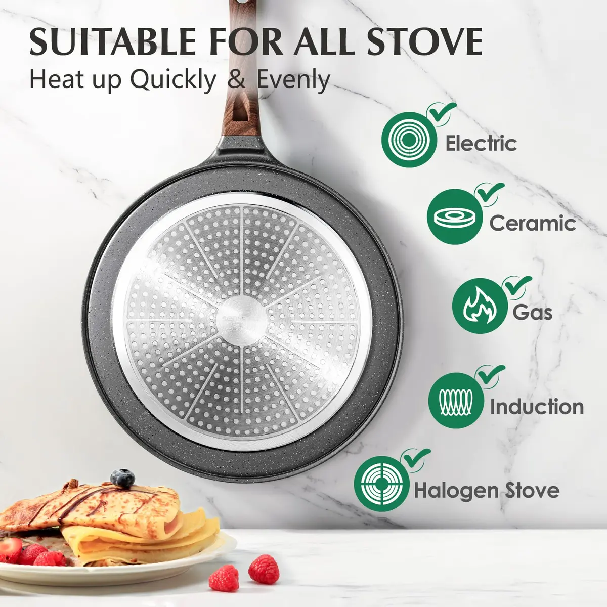 SENSARTE 25 cm (10 Inch) Nonstick Crepe Pan Granite Coating Pancake Pan Gray | Induction Compatible Flat Skillet - view 4