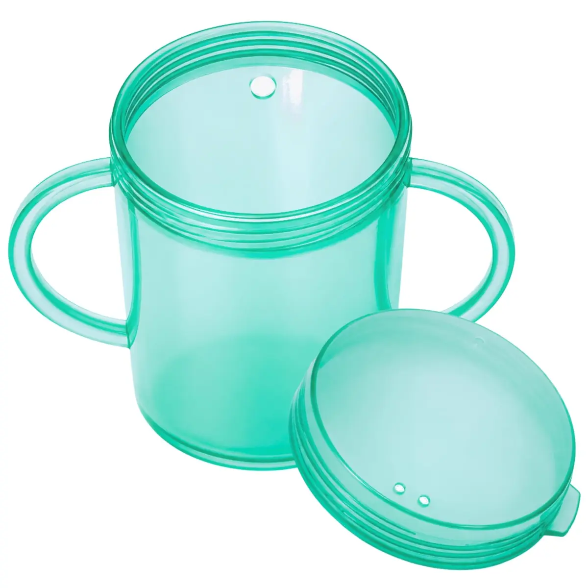 TalkTools Recessed Lid Cup with Handles Green 53ml (1.76 Fl Oz) | Promotes Oral Motor Skills & Lip Closure - main product image