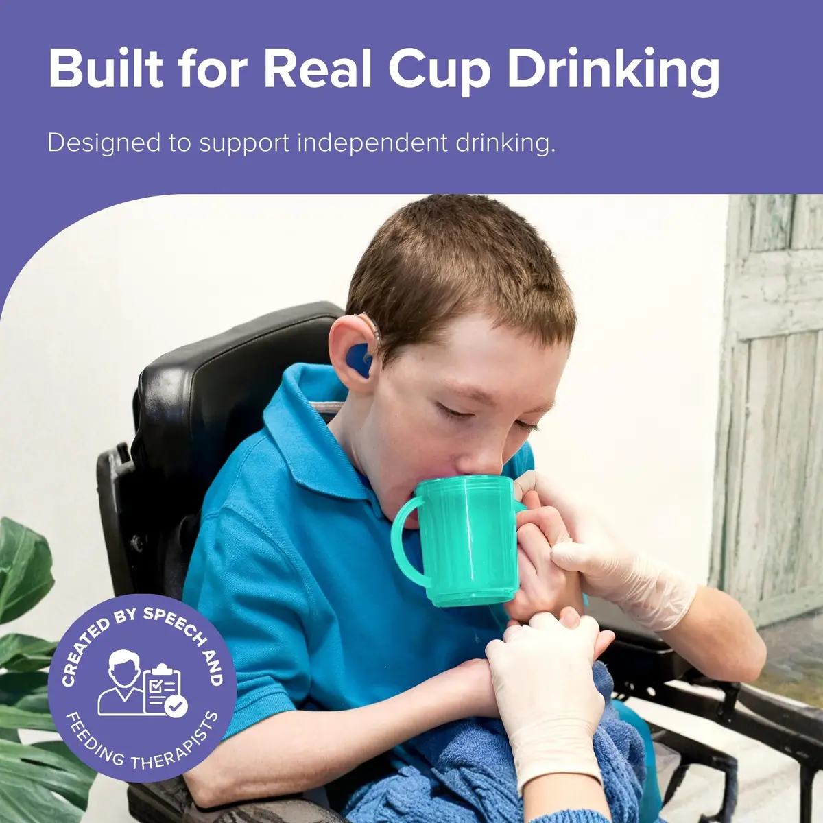 TalkTools Recessed Lid Cup with Handles Green 53ml (1.76 Fl Oz) | Promotes Oral Motor Skills & Lip Closure - view 2