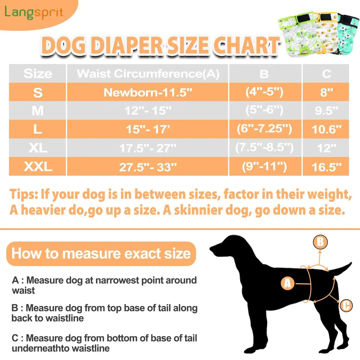 Langsprit Washable Female Dog Diapers (3 Pack) - No Leak Reusable Diapers for Female Dogs in Heat, Small | Highly Absorbent & Adjustable Snaps - view 3