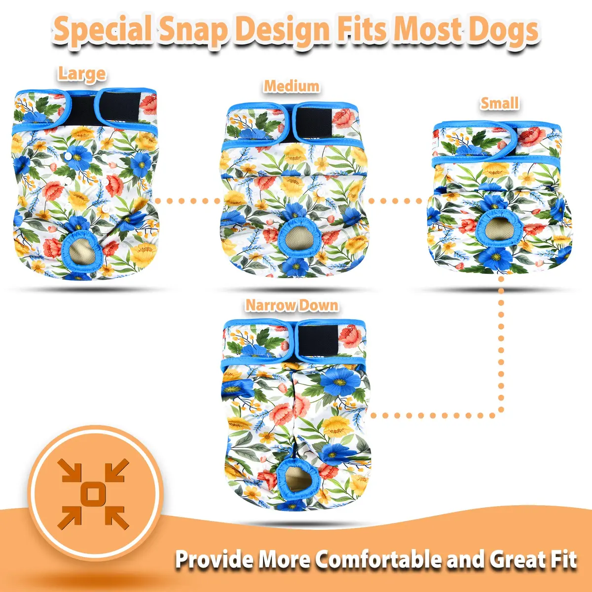 Langsprit Washable Female Dog Diapers (3 Pack) - No Leak Reusable Diapers for Doggy Female in Period - Highly Absorbent Dog Heat Panties with Adjustable Snaps (Floral, XX-Large) - view 5