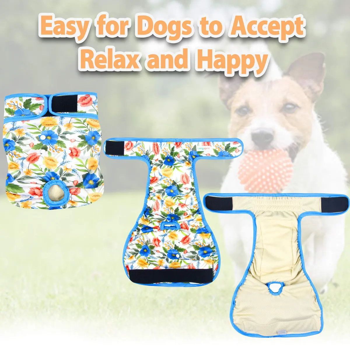 Langsprit Washable Female Dog Diapers (3 Pack) - No Leak Reusable Diapers for Doggy Female in Period - Highly Absorbent Dog Heat Panties with Adjustable Snaps (Floral, XX-Large) - view 6