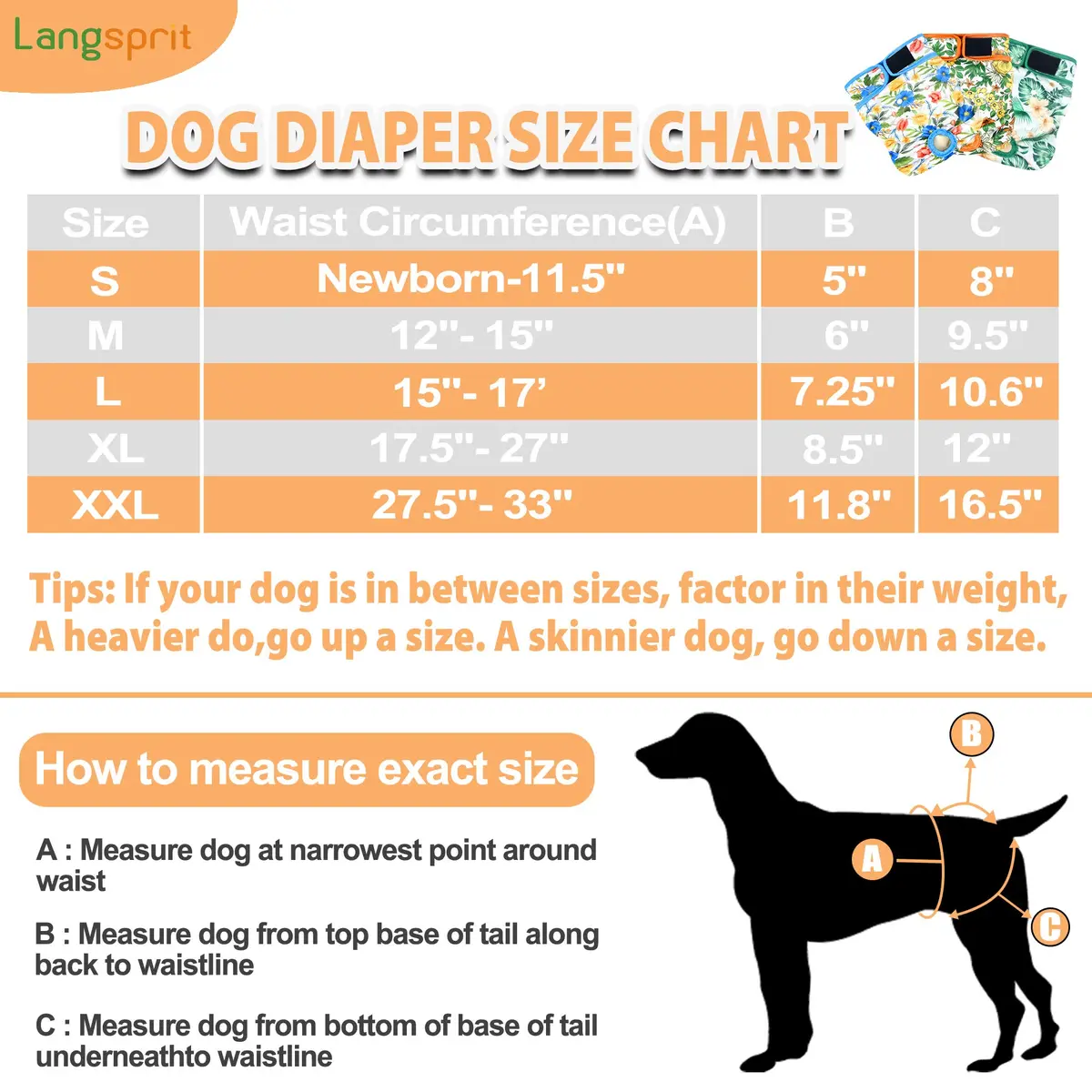 Langsprit Washable Female Dog Diapers (3 Pack) - No Leak Reusable Diapers for Doggy Female in Period - Highly Absorbent Dog Heat Panties with Adjustable Snaps (Floral, XX-Large) - view 2