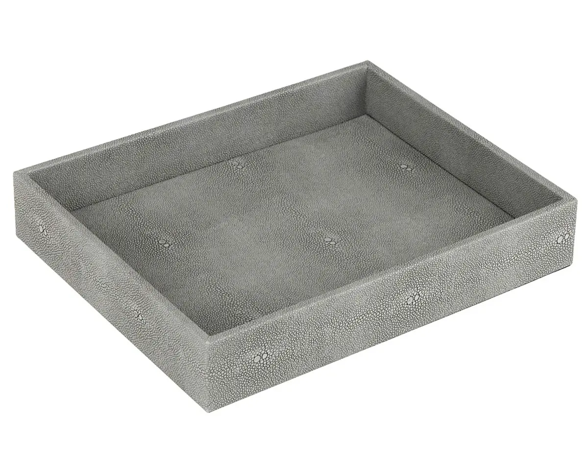 HofferRuffer Decorative Desktop Organizer Tray, Dark Grey Faux Leather Shagreen, 25.9cm x 21.3cm x 4.6cm (10.2" x 8.4" x 1.8") | Multipurpose Organizer for Home & Office - view 6