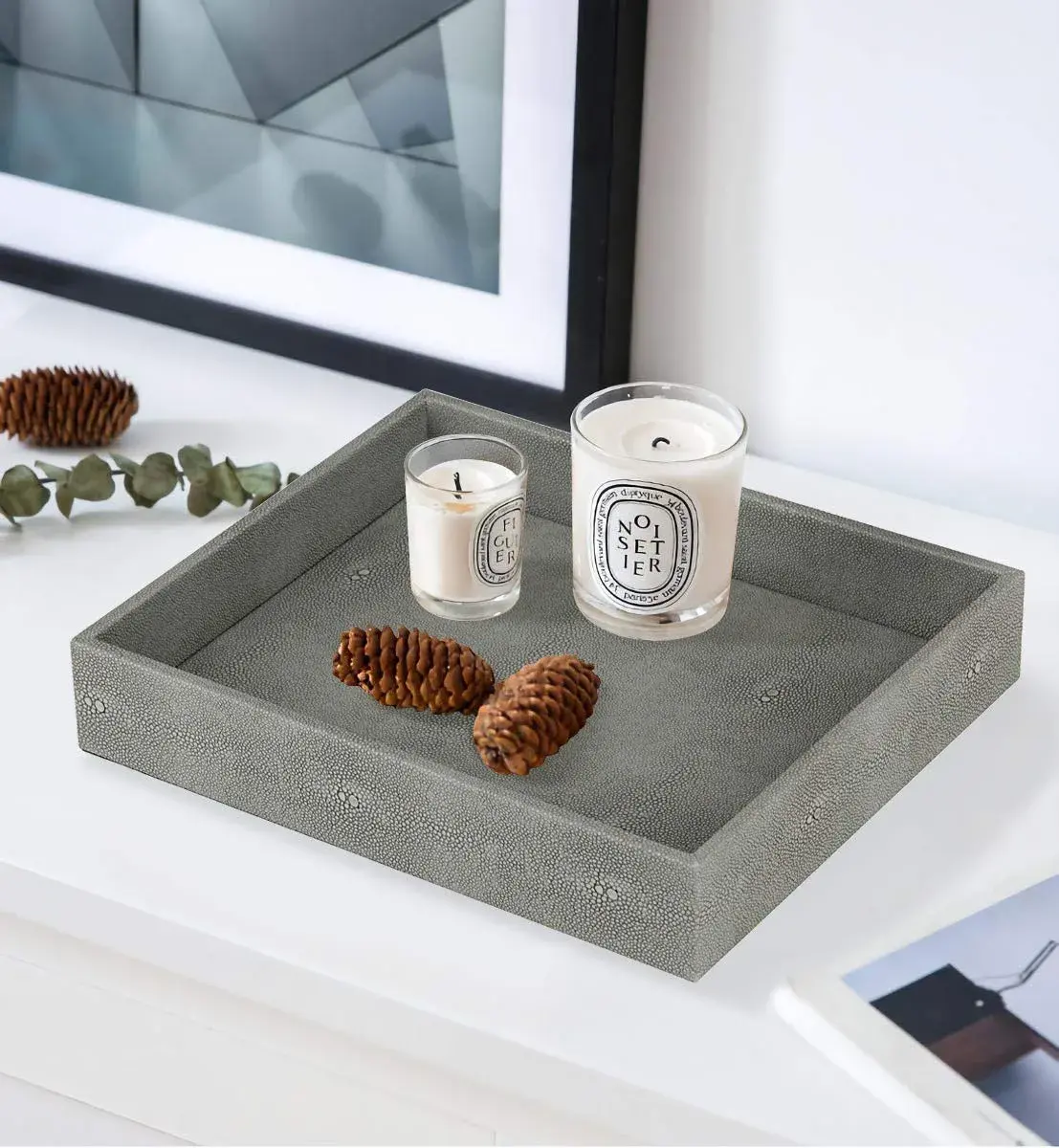 HofferRuffer Decorative Desktop Organizer Tray, Dark Grey Faux Leather Shagreen, 25.9cm x 21.3cm x 4.6cm (10.2" x 8.4" x 1.8") | Multipurpose Organizer for Home & Office - view 4